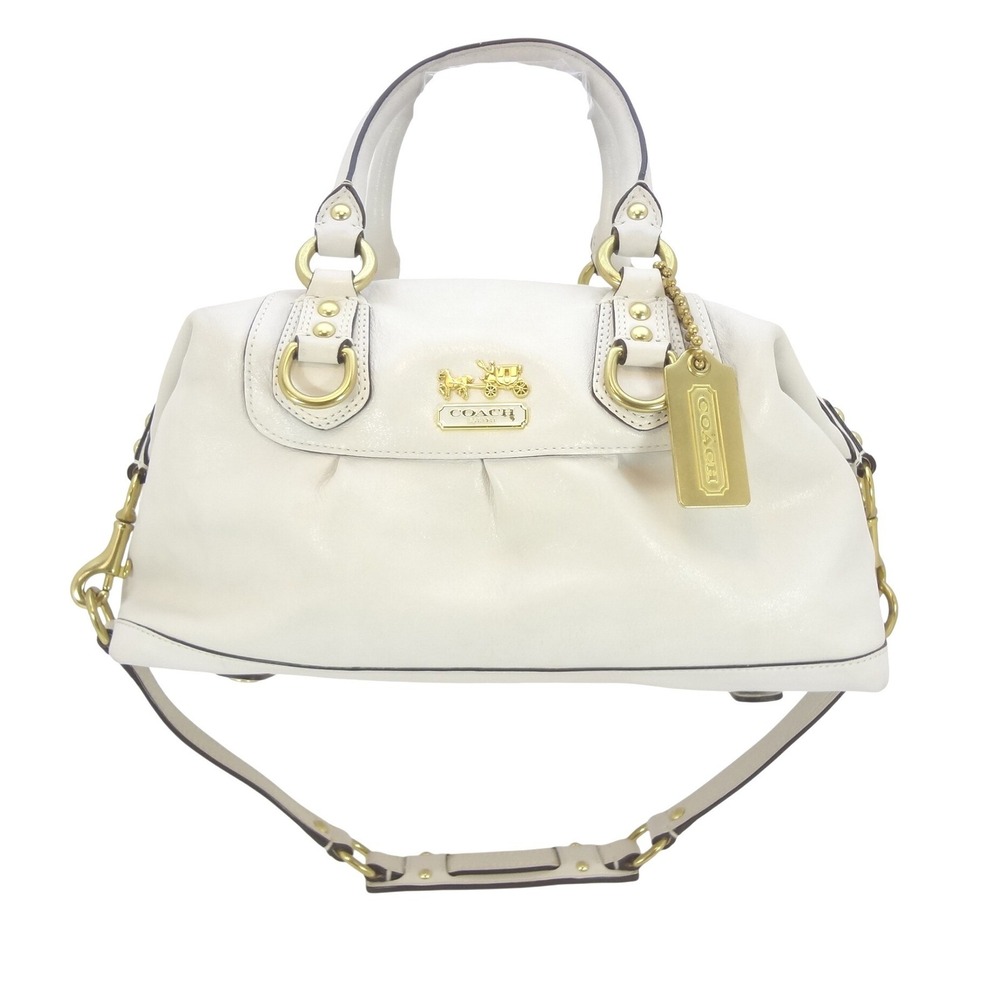 Coach Madison Sophia Satchel Medium White Excellent Leather Gold Hardware COA